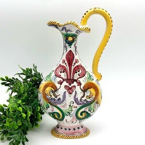 Italian Pottery Pedestal Cruet Renaissance Dragon Fleur de lis Murmac Italy